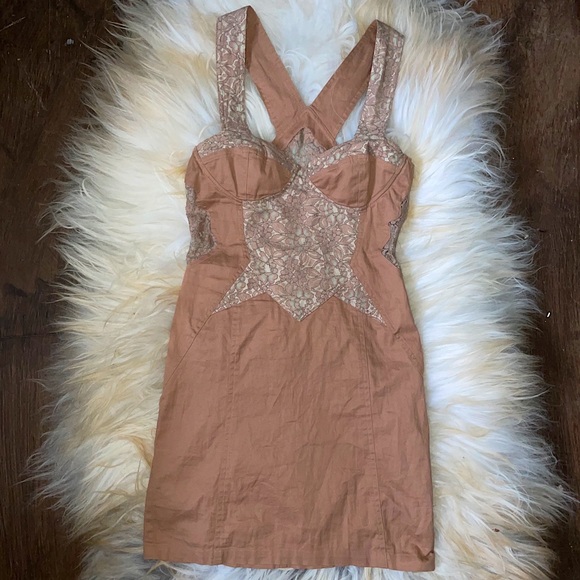 90s Brown Lace Tight Fitting Dress Bustiers Cup - Picture 1 of 6